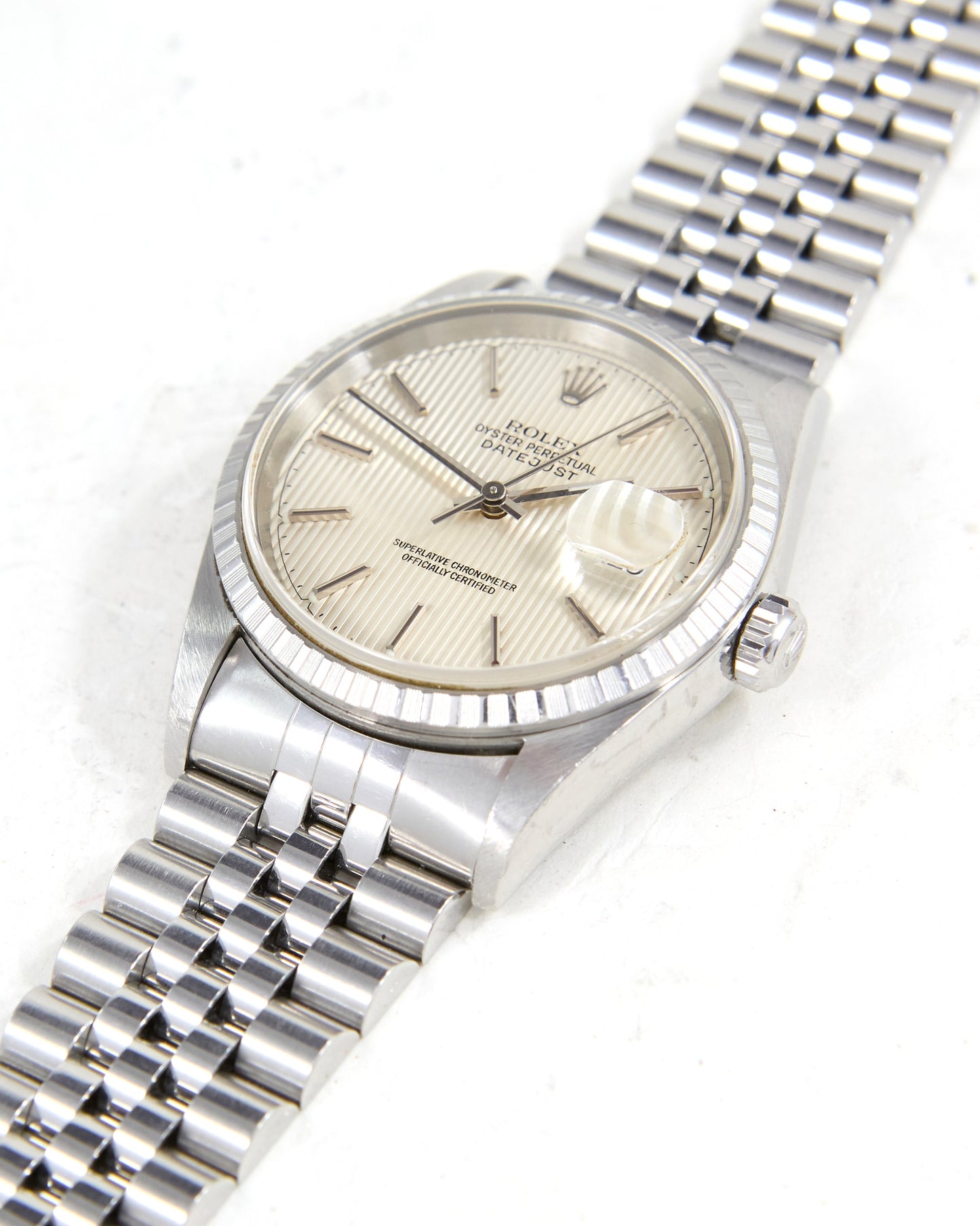 Rolex Datejust 16220 Silver Tapestry Dial on Jubilee
