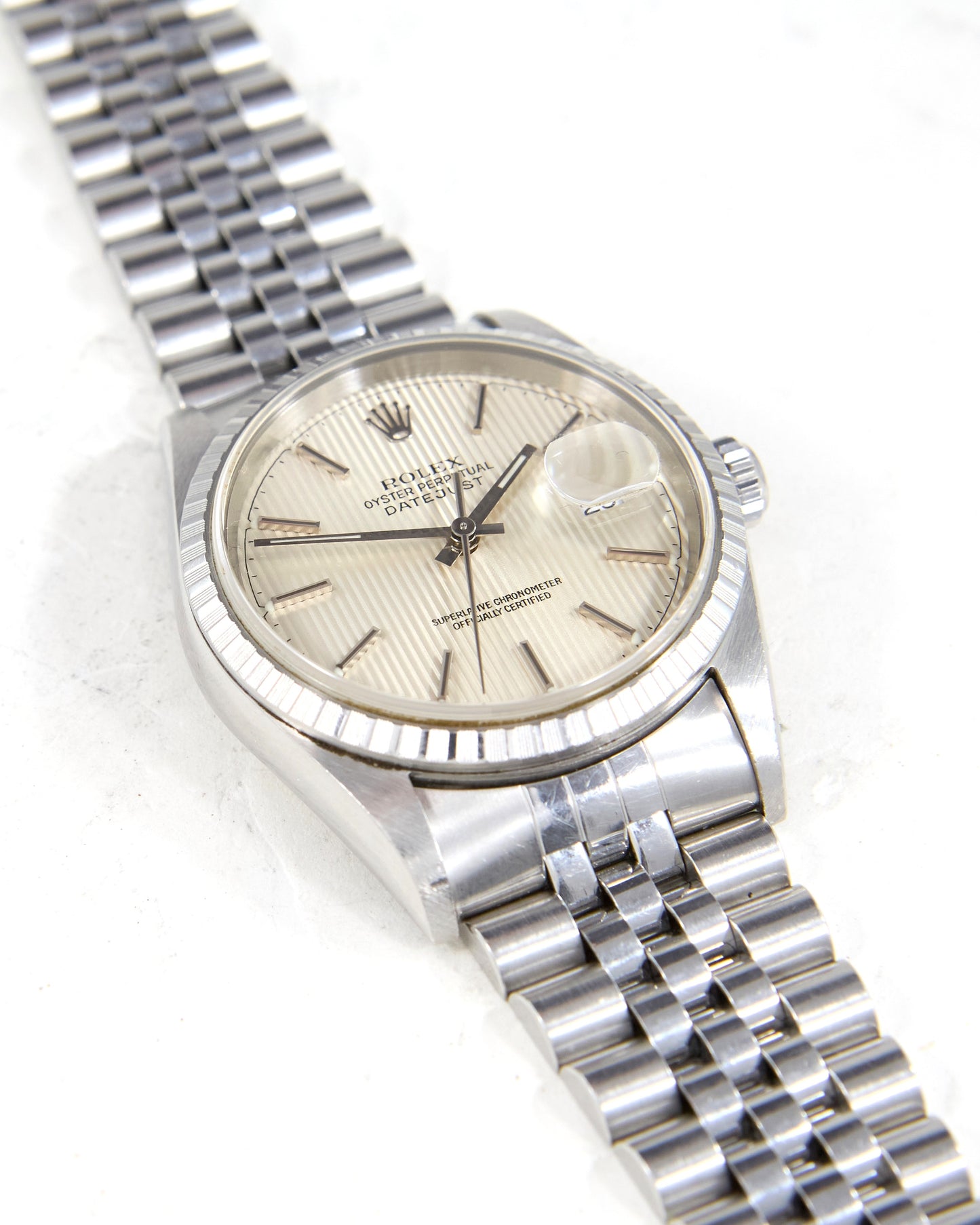 Rolex Datejust 16220 Silver Tapestry Dial on Jubilee