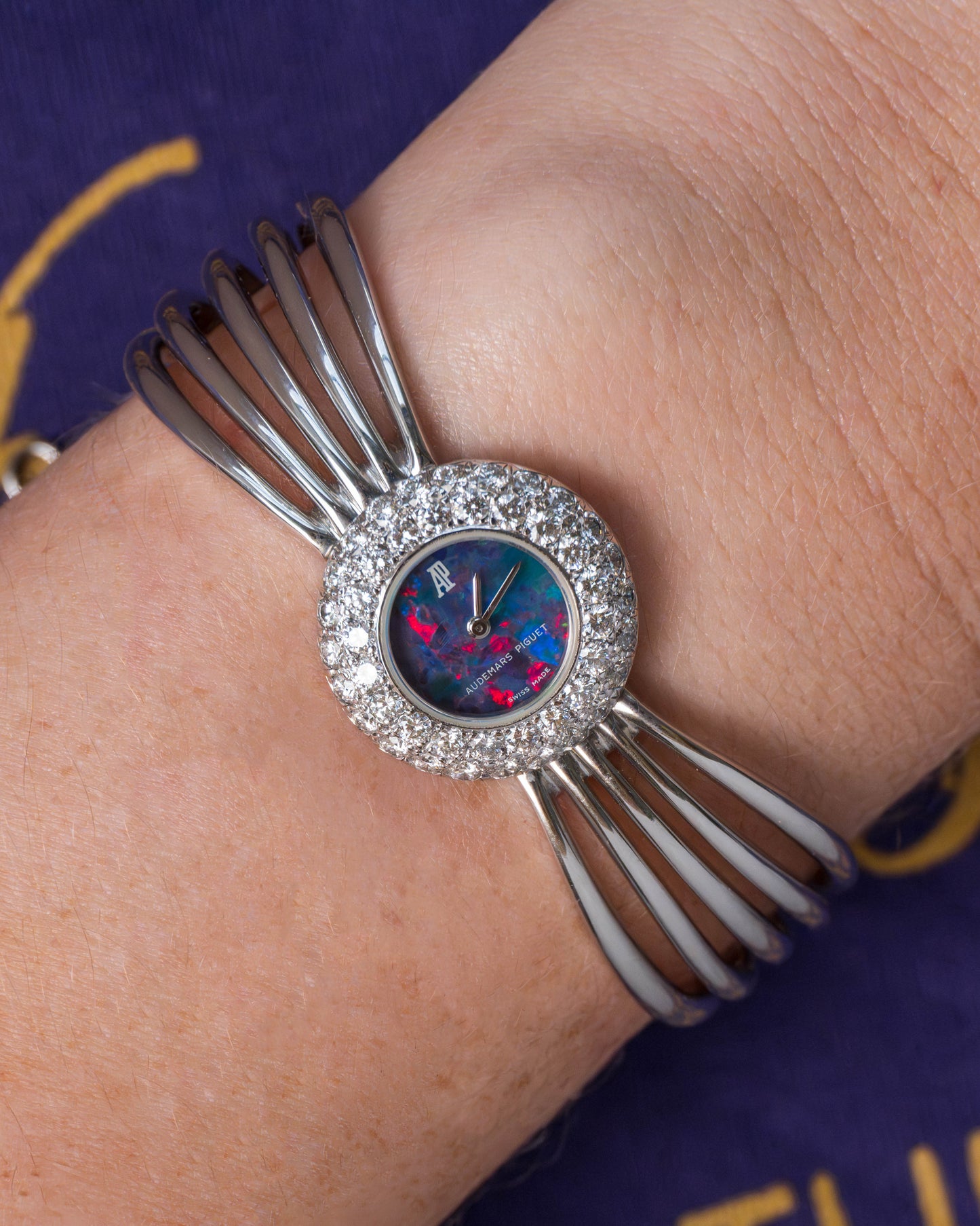 Audemars Piguet Bangle Watch in White Gold with Opal Stone Dial and Diamond Bezel