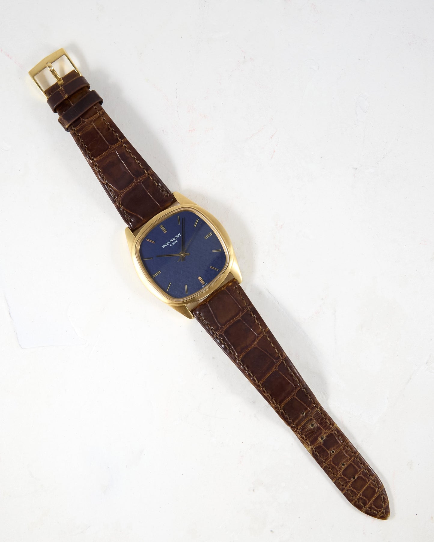 Patek Philippe Golden Ellipse 3585 Automatic Back Winder with Blue Textured Dial in Yellow Gold Case