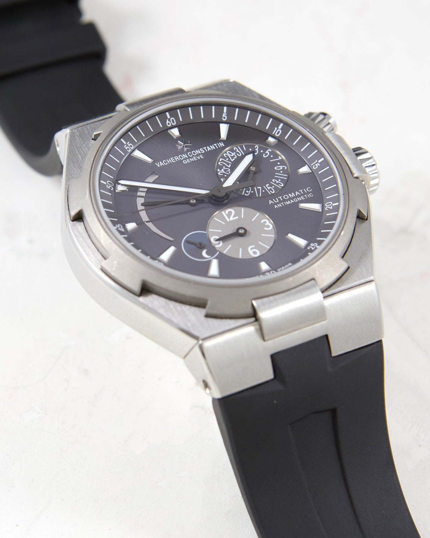 Vacheron Constantin Overseas Dual Time 47450 in Steel Case on Rubber Strap with Box & Papers
