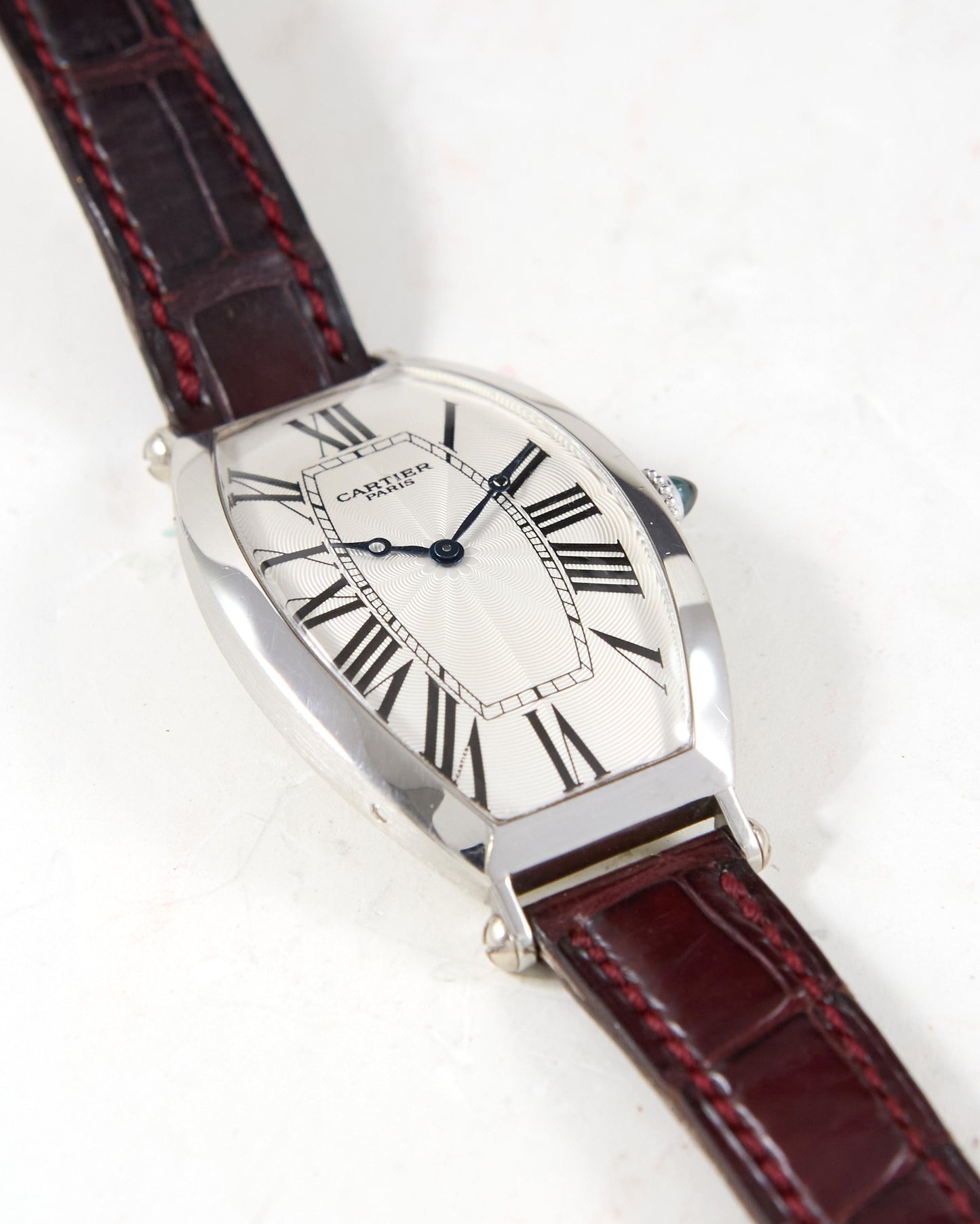Cartier Tonneau XL 2435E CPCP in Platinum Case on Leather Strap and Buckle with Papers