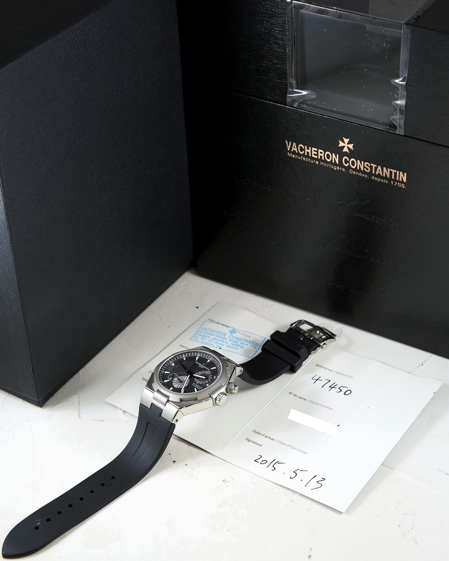 Vacheron Constantin Overseas Dual Time 47450 in Steel Case on Rubber Strap with Box & Papers