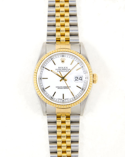 Rolex Datejust 16233 White Dial in Steel & Gold Case and Jubilee Bracelet with Papers