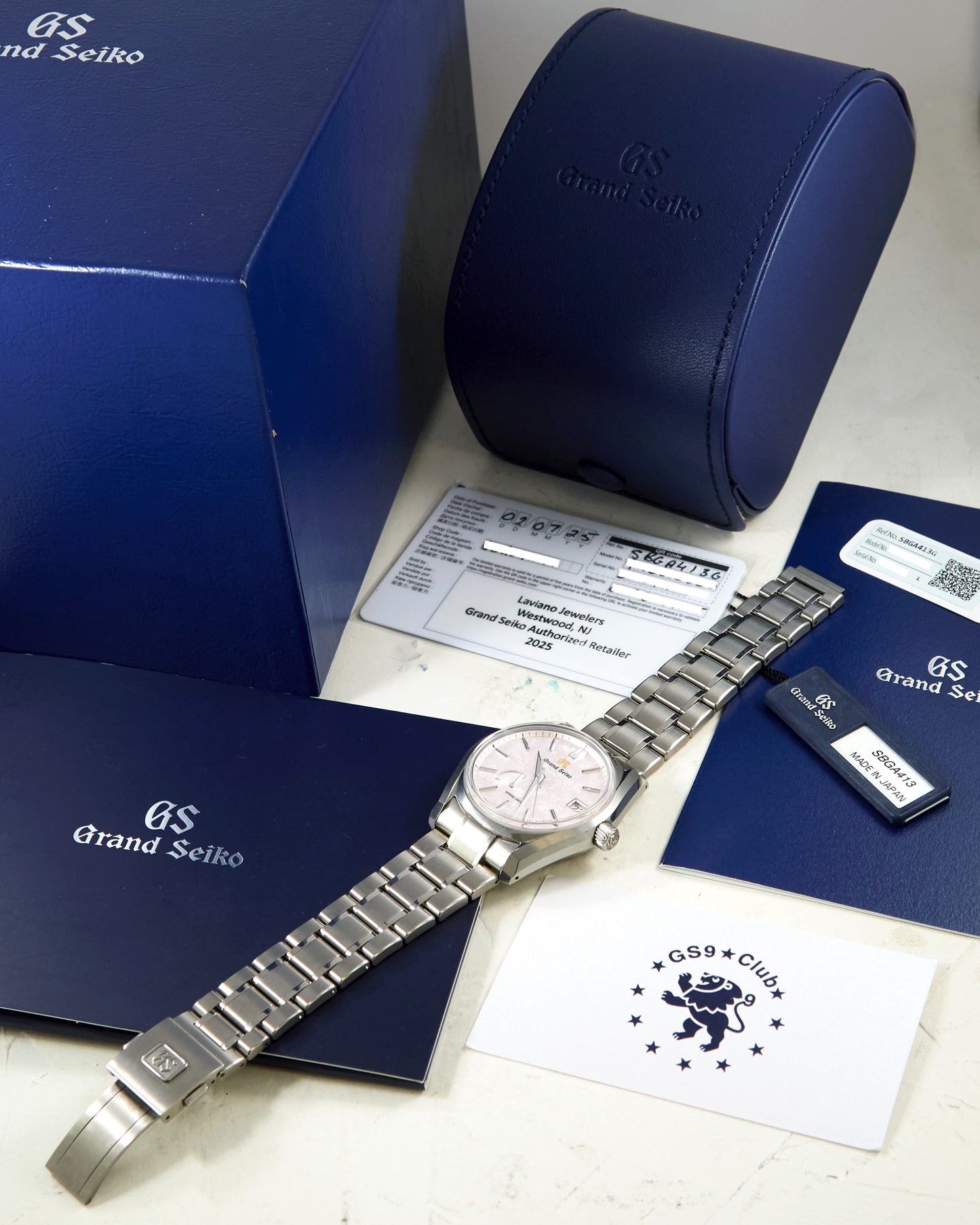 Grand Seiko Shunbun The Vernal Equinox SBGA413G Pink MOP Dial in Titanium with Box & Papers