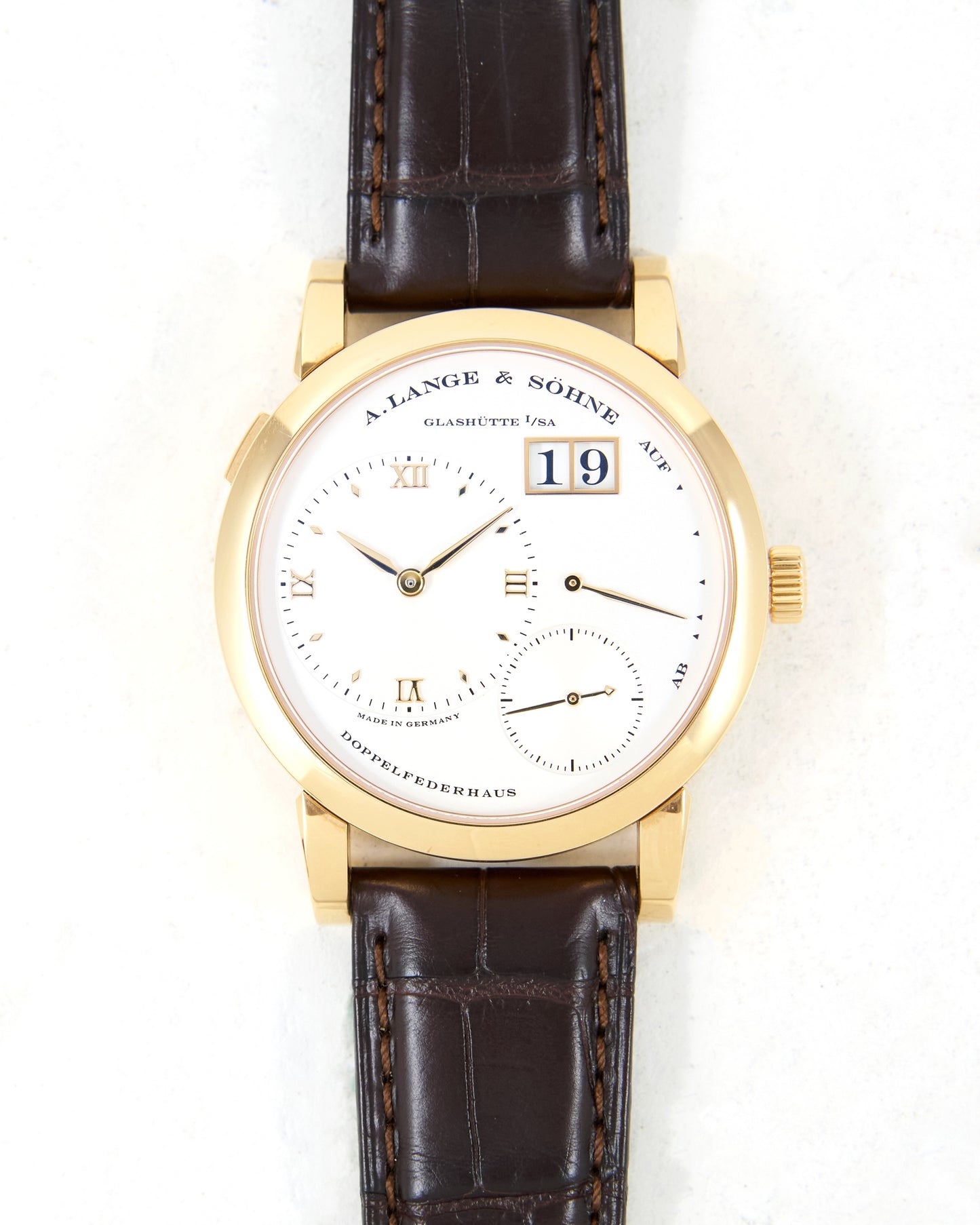 A. Lange & Sohne Lange 1 101.032 in Rose Gold on Leather Strap and Buckle with Box