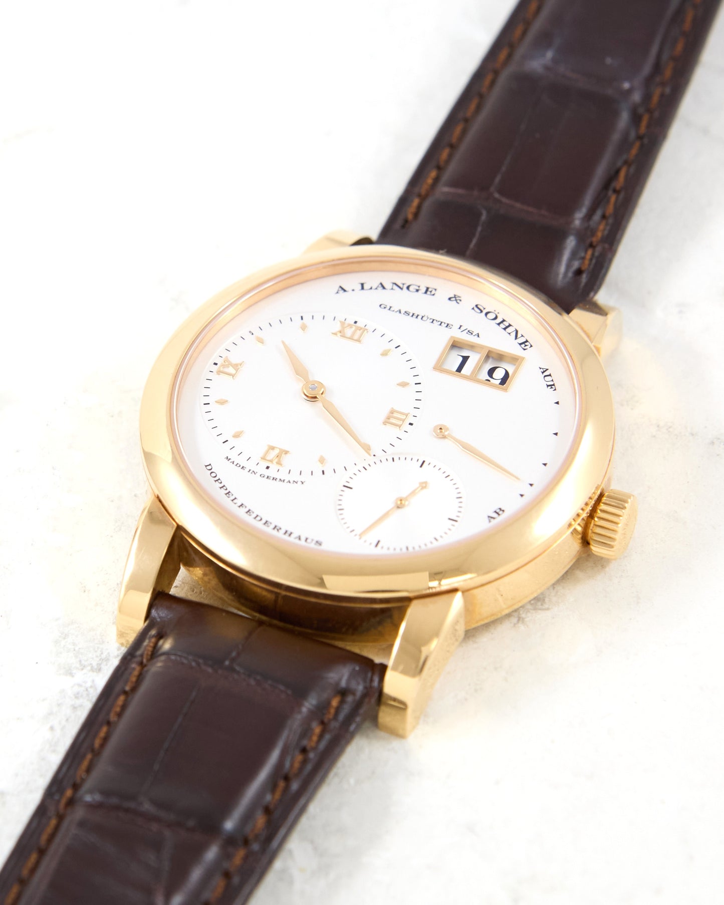 A. Lange & Sohne Lange 1 101.032 in Rose Gold on Leather Strap and Buckle with Box