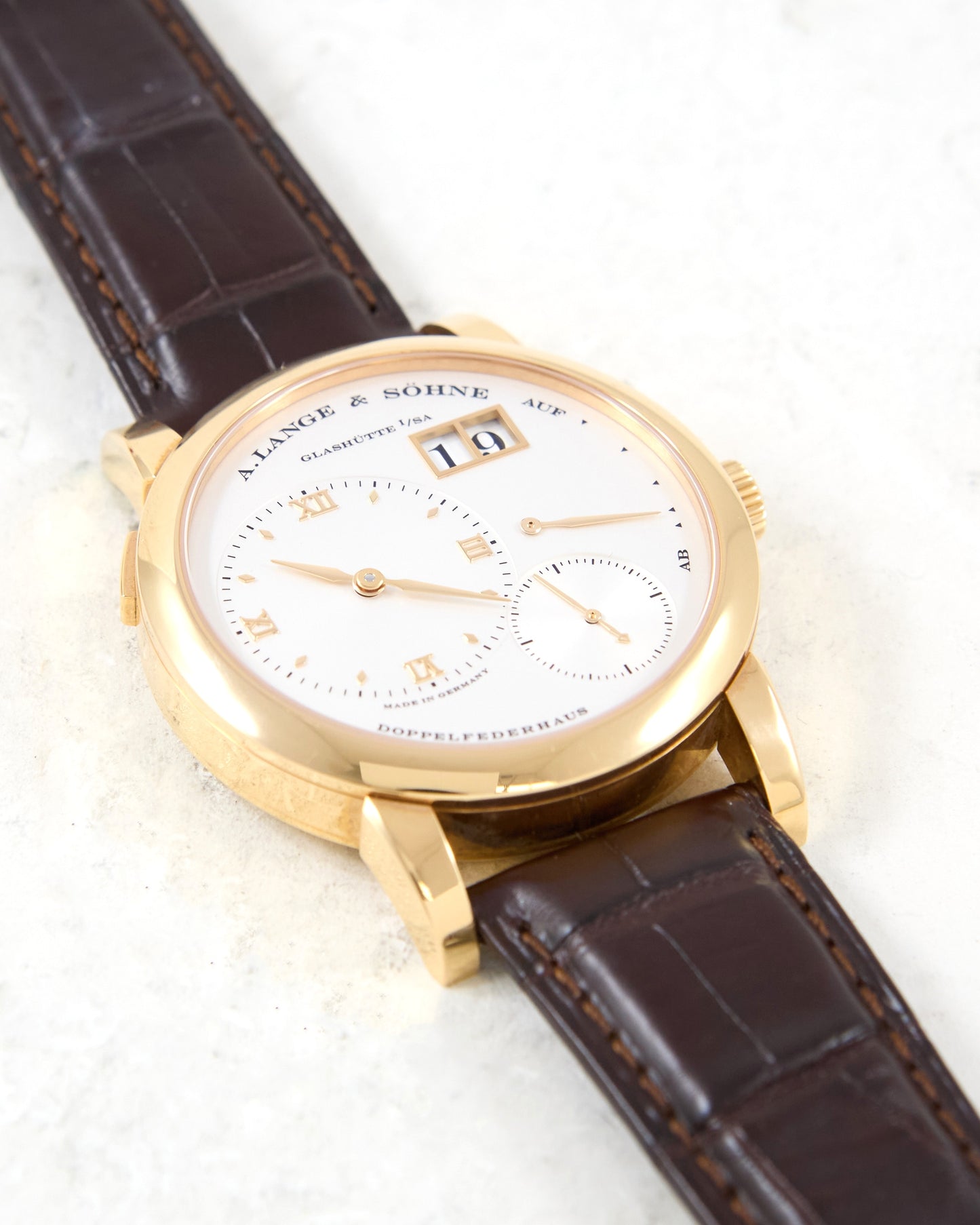 A. Lange & Sohne Lange 1 101.032 in Rose Gold on Leather Strap and Buckle with Box