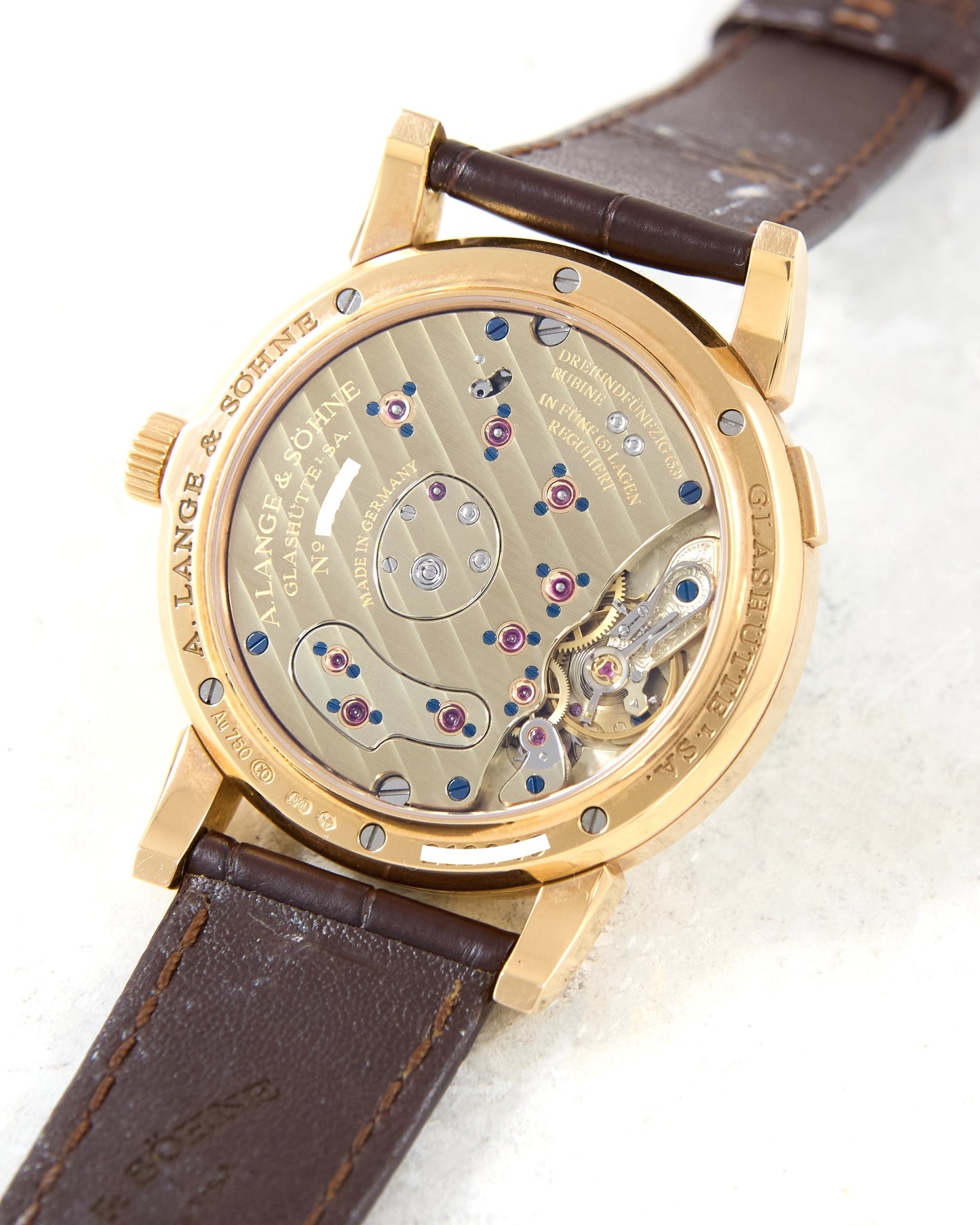 A. Lange & Sohne Lange 1 101.032 in Rose Gold on Leather Strap and Buckle with Box