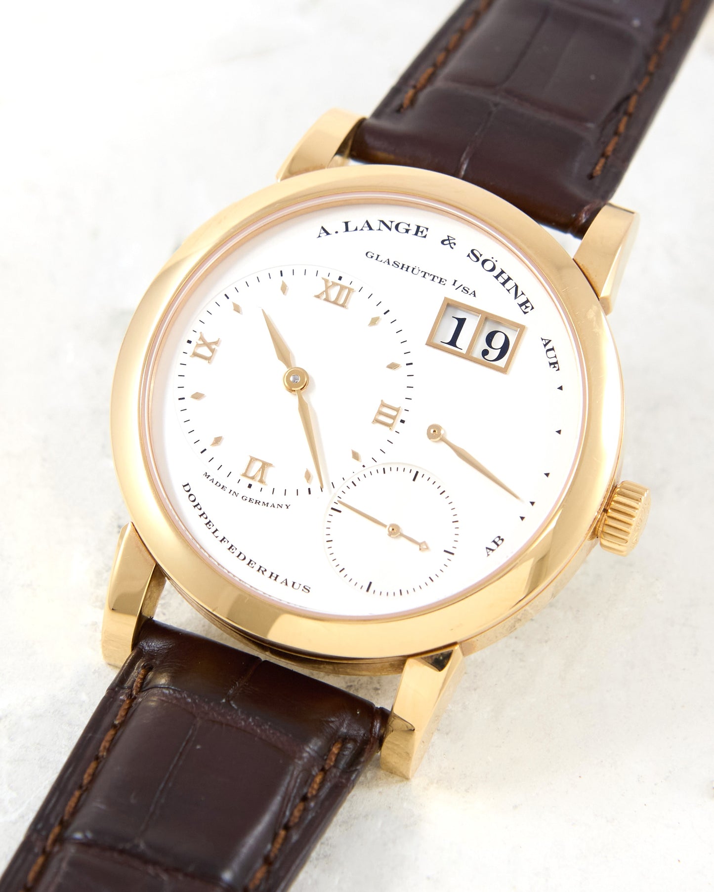 A. Lange & Sohne Lange 1 101.032 in Rose Gold on Leather Strap and Buckle with Box