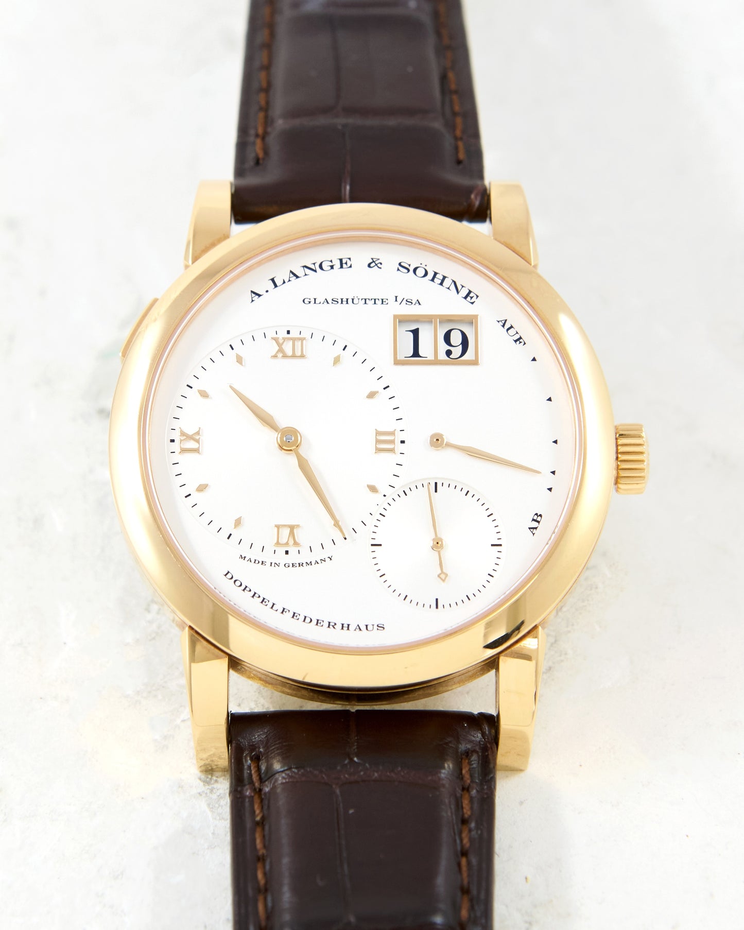 A. Lange & Sohne Lange 1 101.032 in Rose Gold on Leather Strap and Buckle with Box