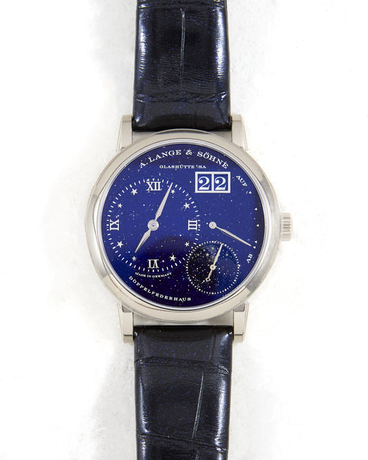A Lange & Sohne Little Lange 1 Moonphase Blue "Star Dial" in White Gold with Box and Papers