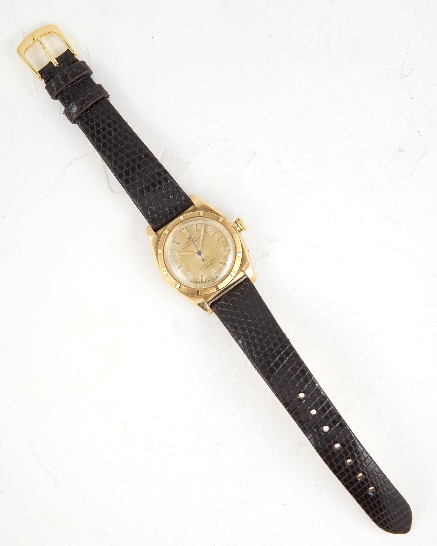 Rolex Bubbleback Cream Radium Dial in 14K Yellow Gold Case