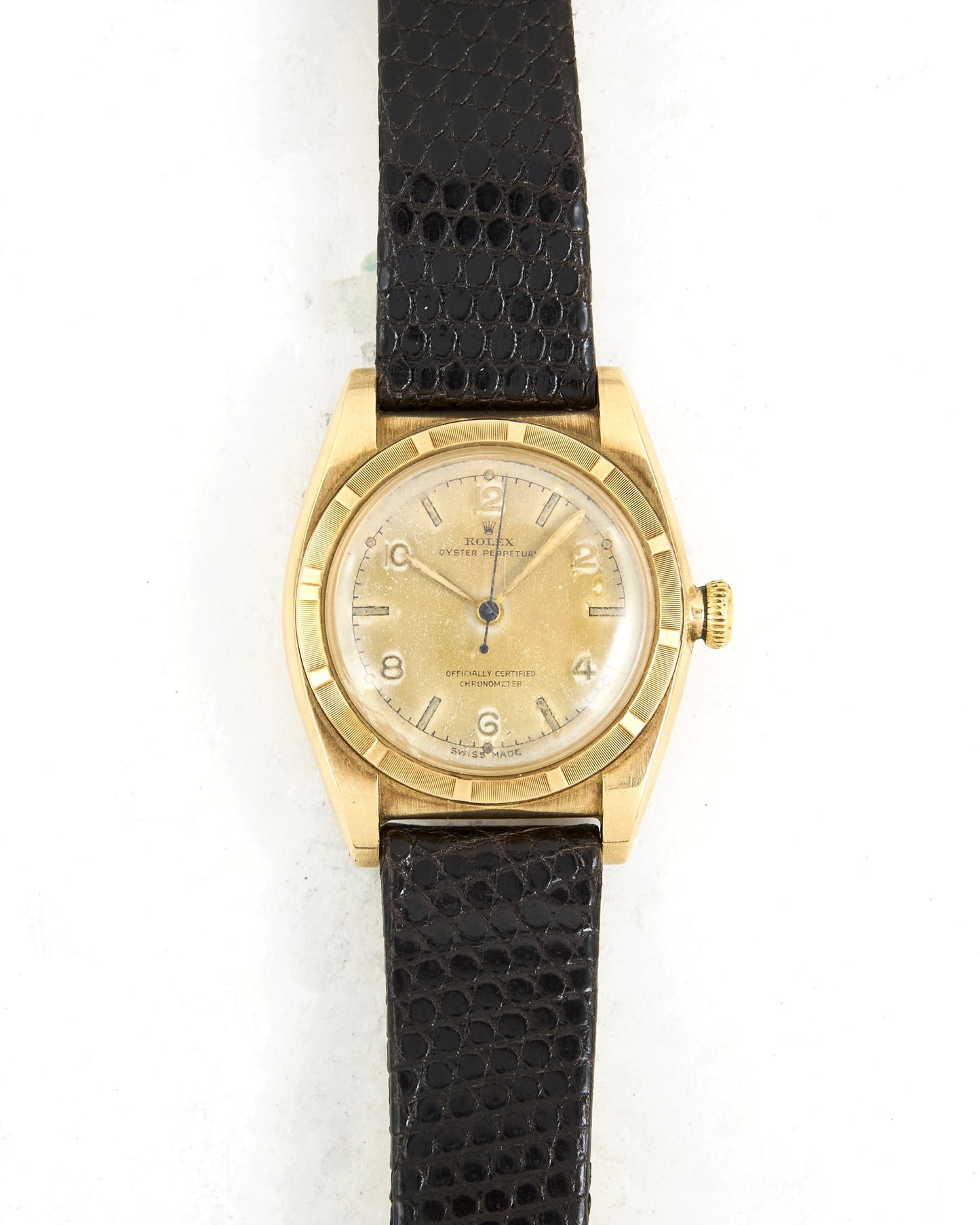 Rolex Bubbleback Cream Radium Dial in 14K Yellow Gold Case