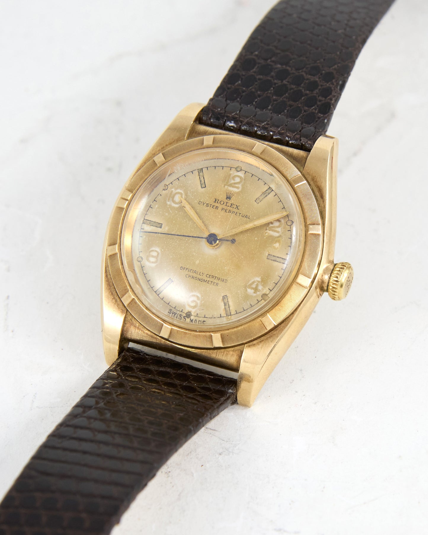 Rolex Bubbleback Cream Radium Dial in 14K Yellow Gold Case