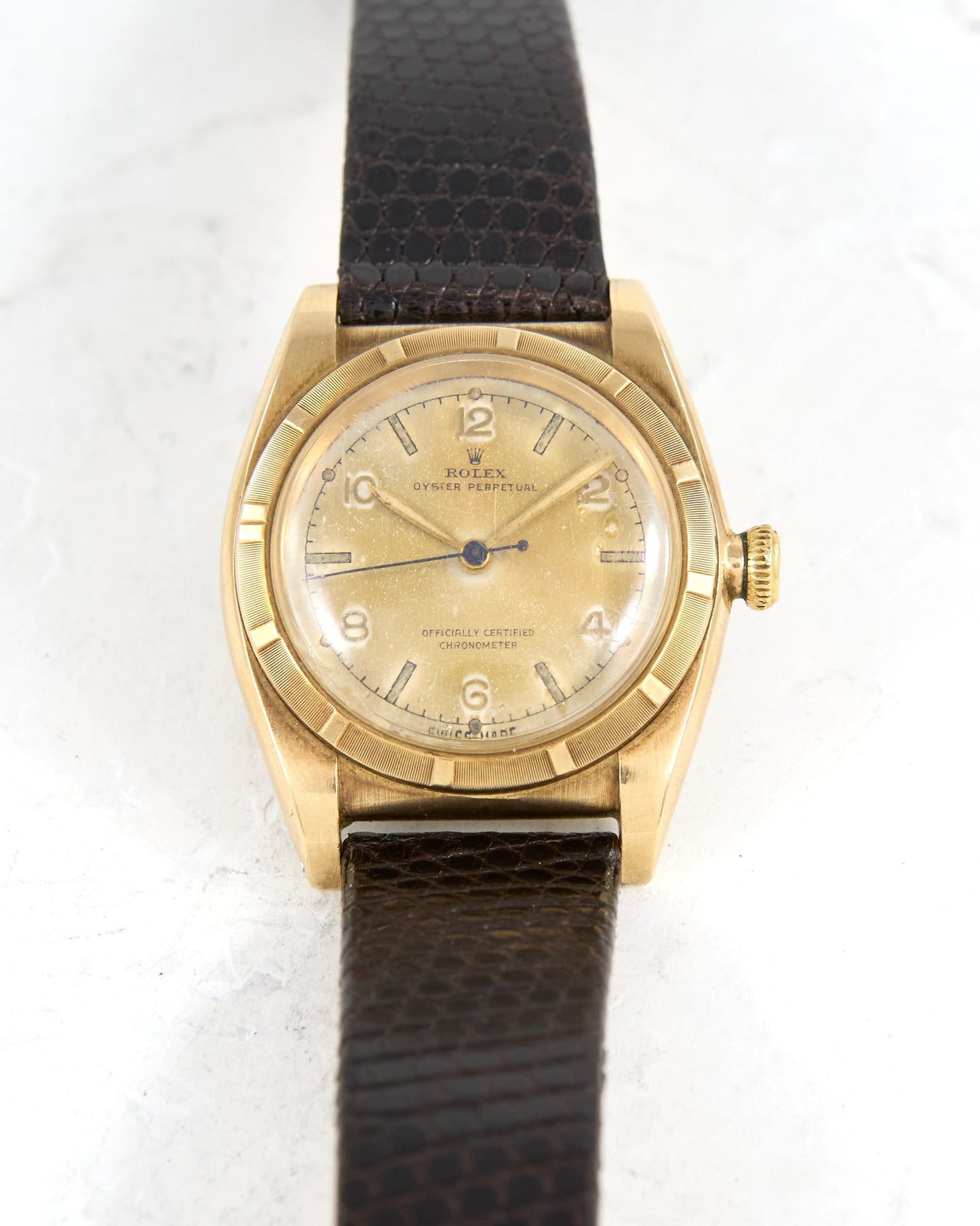 Rolex Bubbleback Cream Radium Dial in 14K Yellow Gold Case