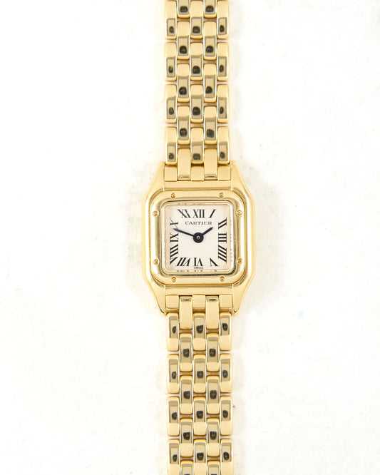 Mini Cartier Panthere 1130 White Roman Dial in Yellow Gold Case and Bracelet