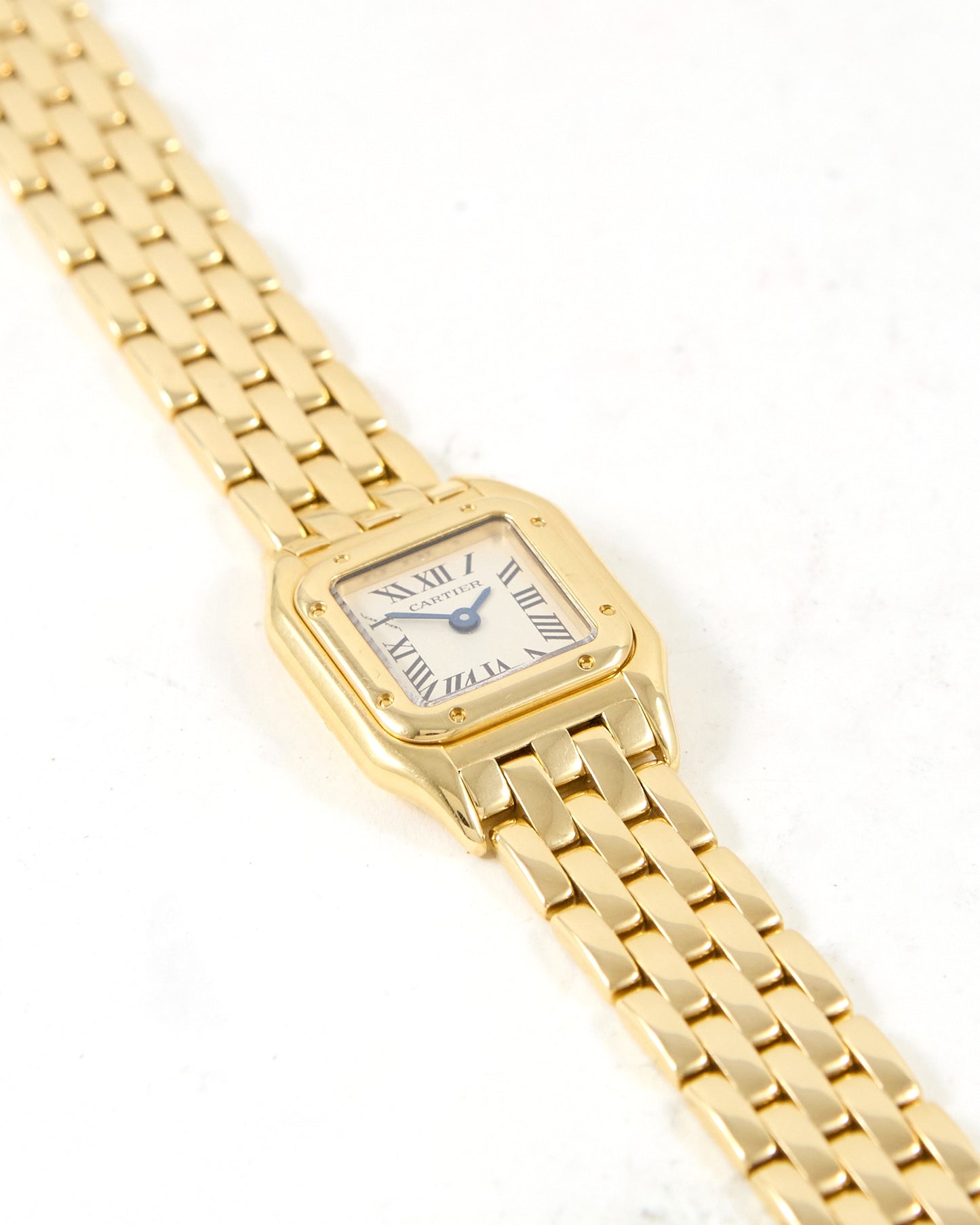 Mini Cartier Panthere 1130 White Roman Dial in Yellow Gold Case and Bracelet