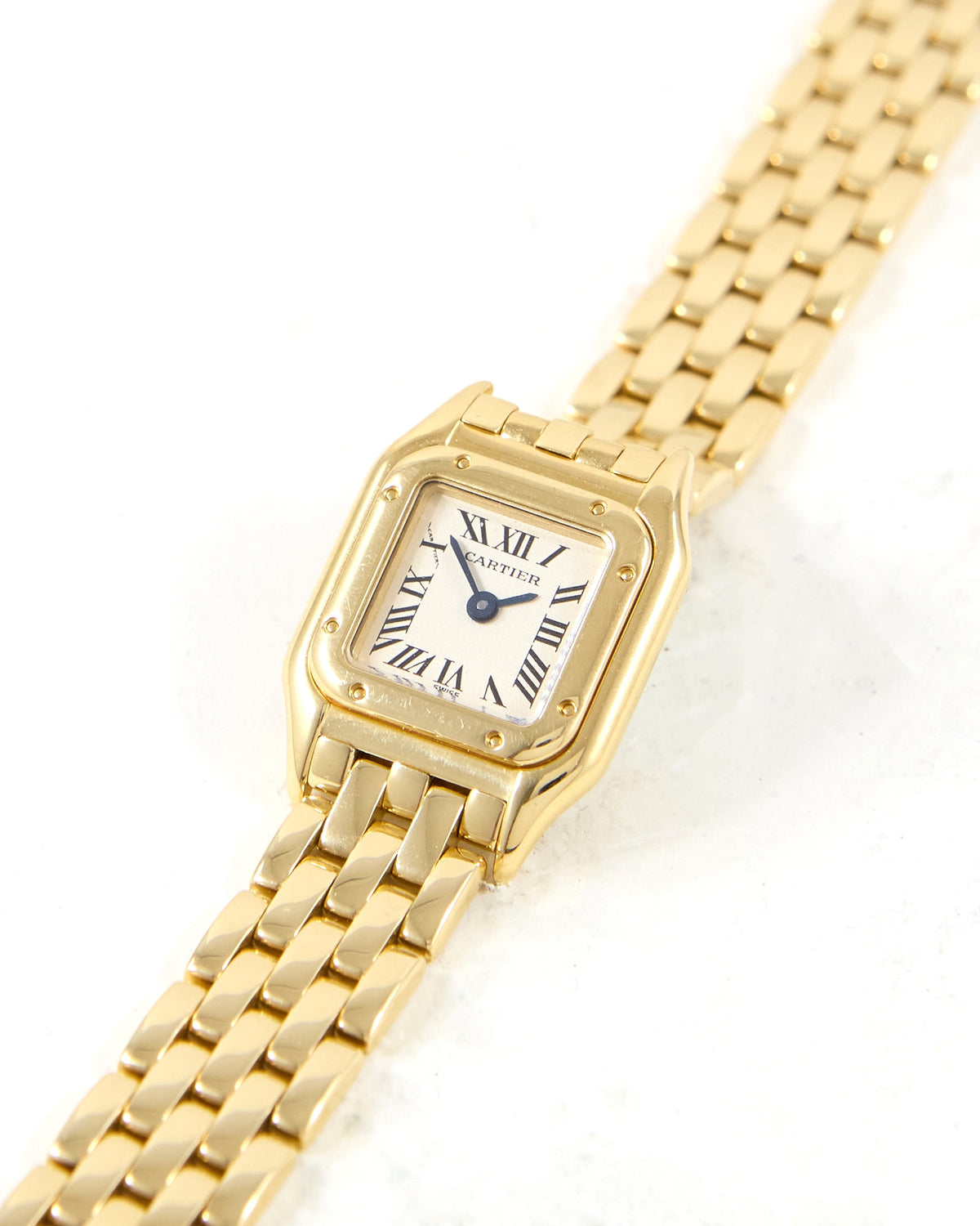Mini Cartier Panthere 1130 White Roman Dial in Yellow Gold Case and Bracelet