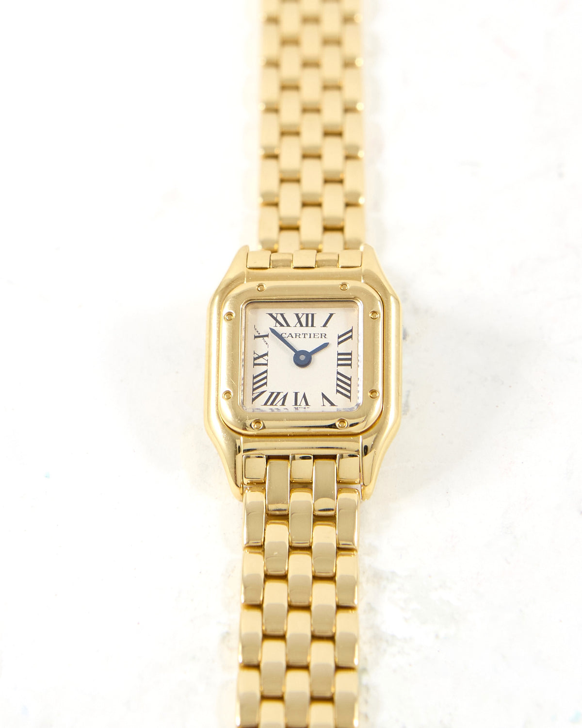 Mini Cartier Panthere 1130 White Roman Dial in Yellow Gold Case and Bracelet
