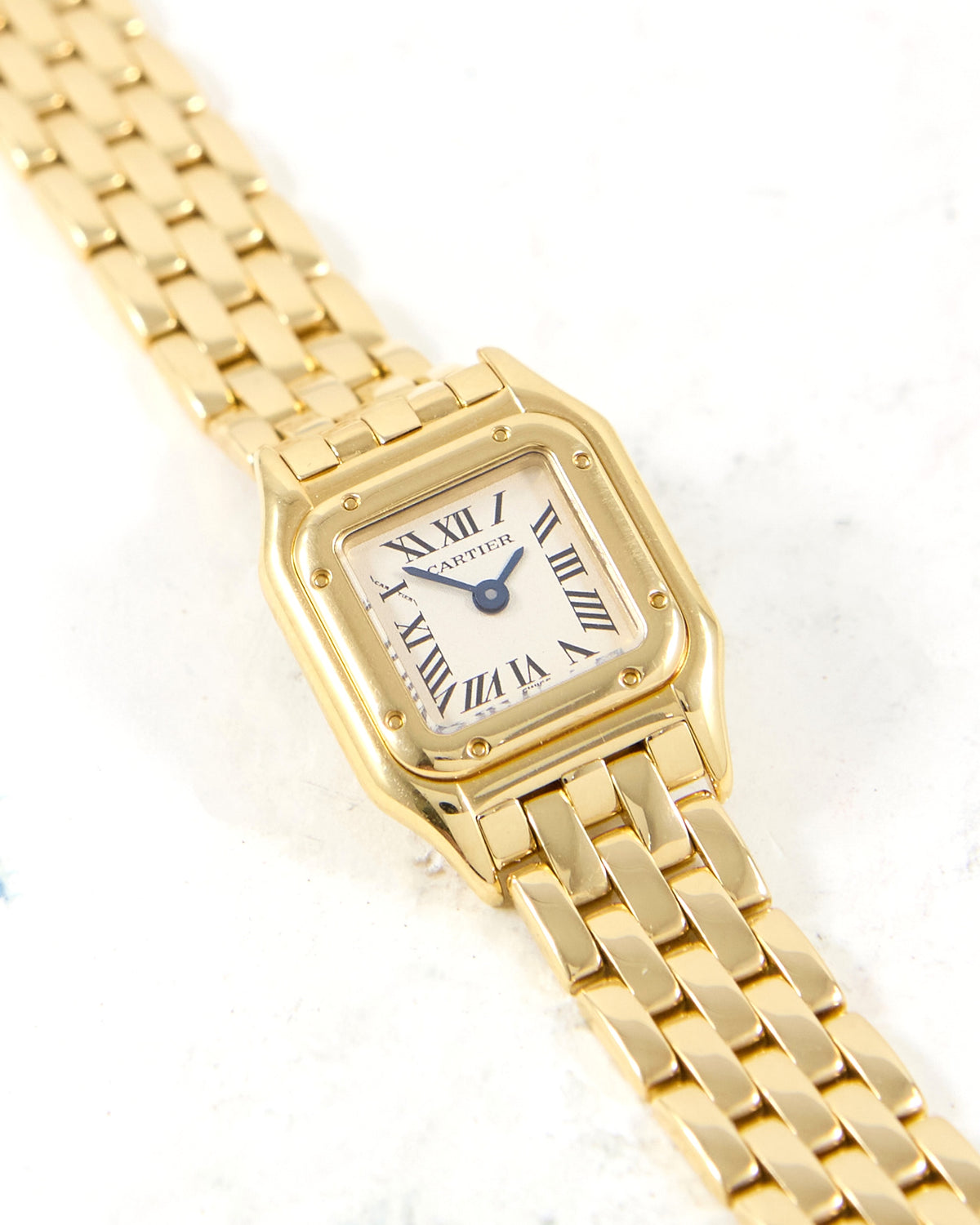 Mini Cartier Panthere 1130 White Roman Dial in Yellow Gold Case and Bracelet