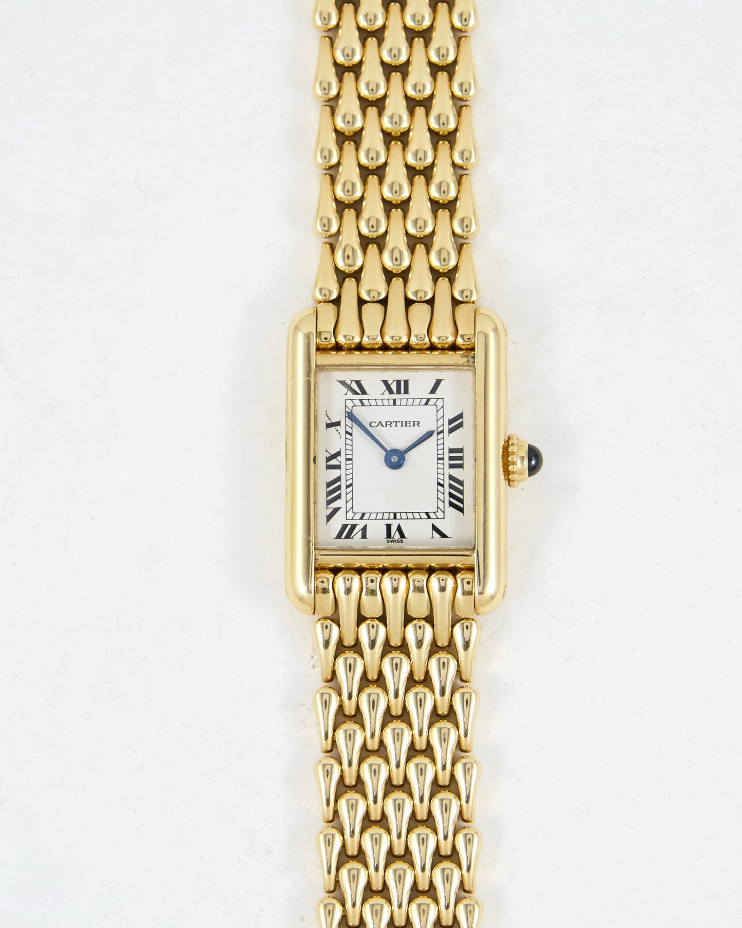 Mini Cartier Tank Louis in Yellow Gold with Gold Teardrop Bracelet