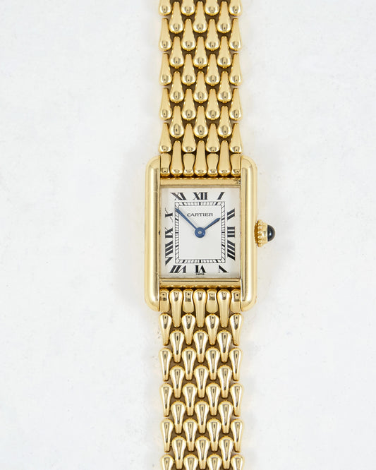 Mini Cartier Tank Louis in Yellow Gold with Gold Teardrop Bracelet