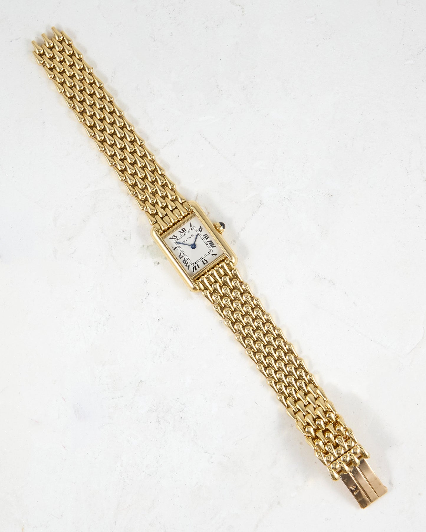 Mini Cartier Tank Louis in Yellow Gold with Gold Teardrop Bracelet