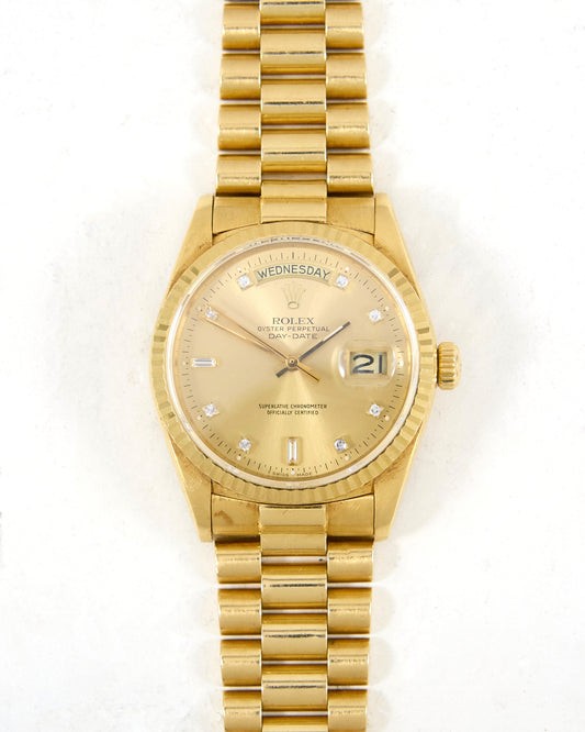 Rolex Day-Date 18038 Champagne Diamond Index Dial on Presidential Bracelet