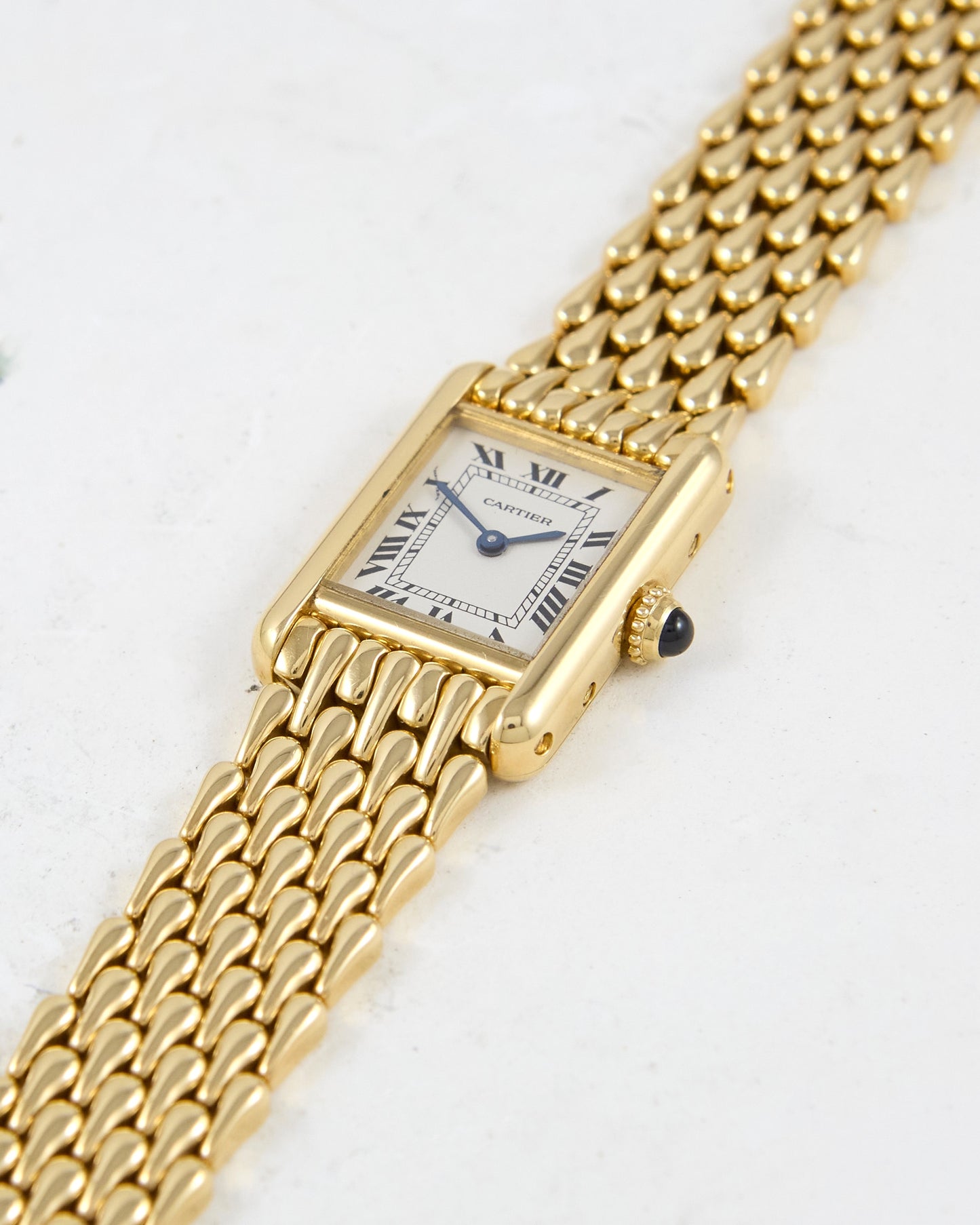 Mini Cartier Tank Louis in Yellow Gold with Gold Teardrop Bracelet