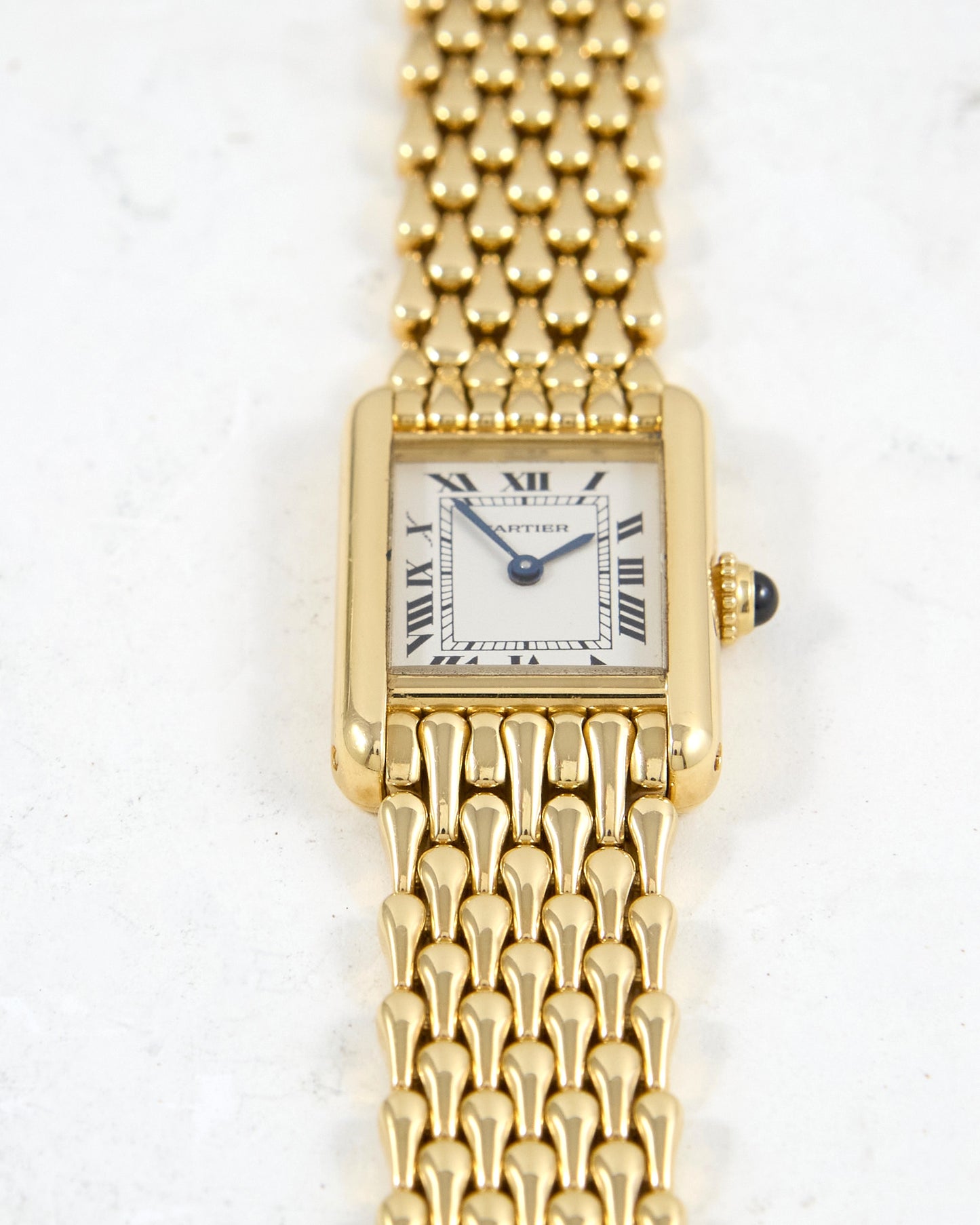 Mini Cartier Tank Louis in Yellow Gold with Gold Teardrop Bracelet