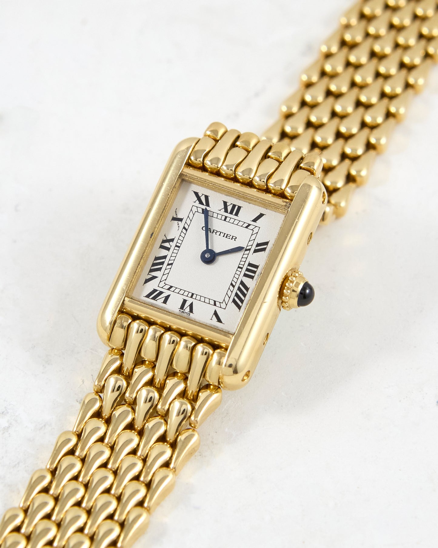 Mini Cartier Tank Louis in Yellow Gold with Gold Teardrop Bracelet