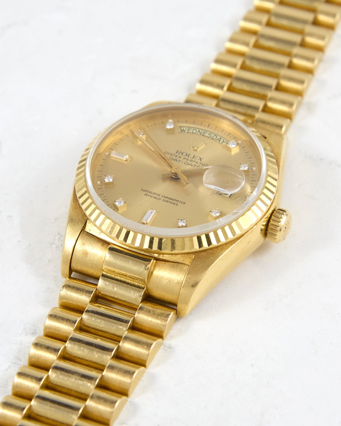 Rolex Day-Date 18038 Champagne Diamond Index Dial on Presidential Bracelet