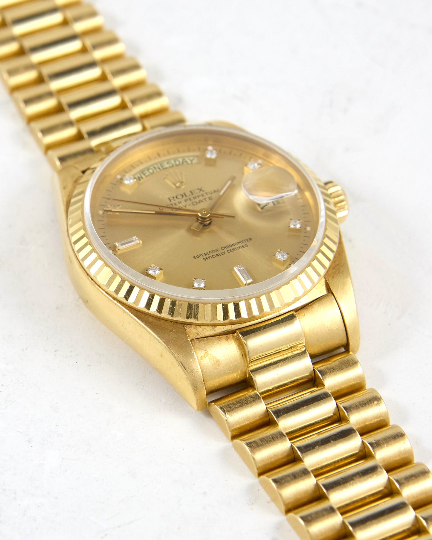 Rolex Day-Date 18038 Champagne Diamond Index Dial on Presidential Bracelet