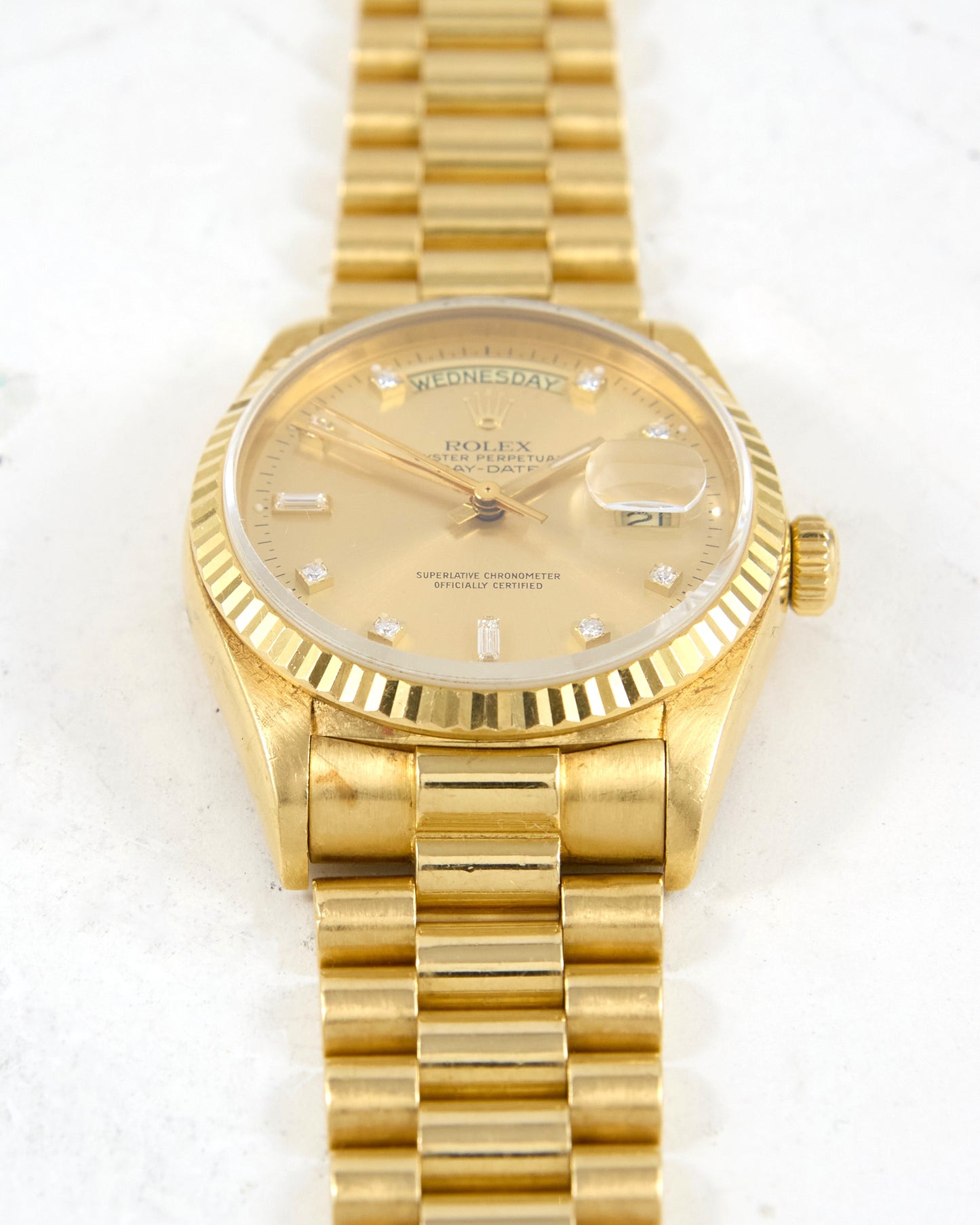 Rolex Day-Date 18038 Champagne Diamond Index Dial on Presidential Bracelet