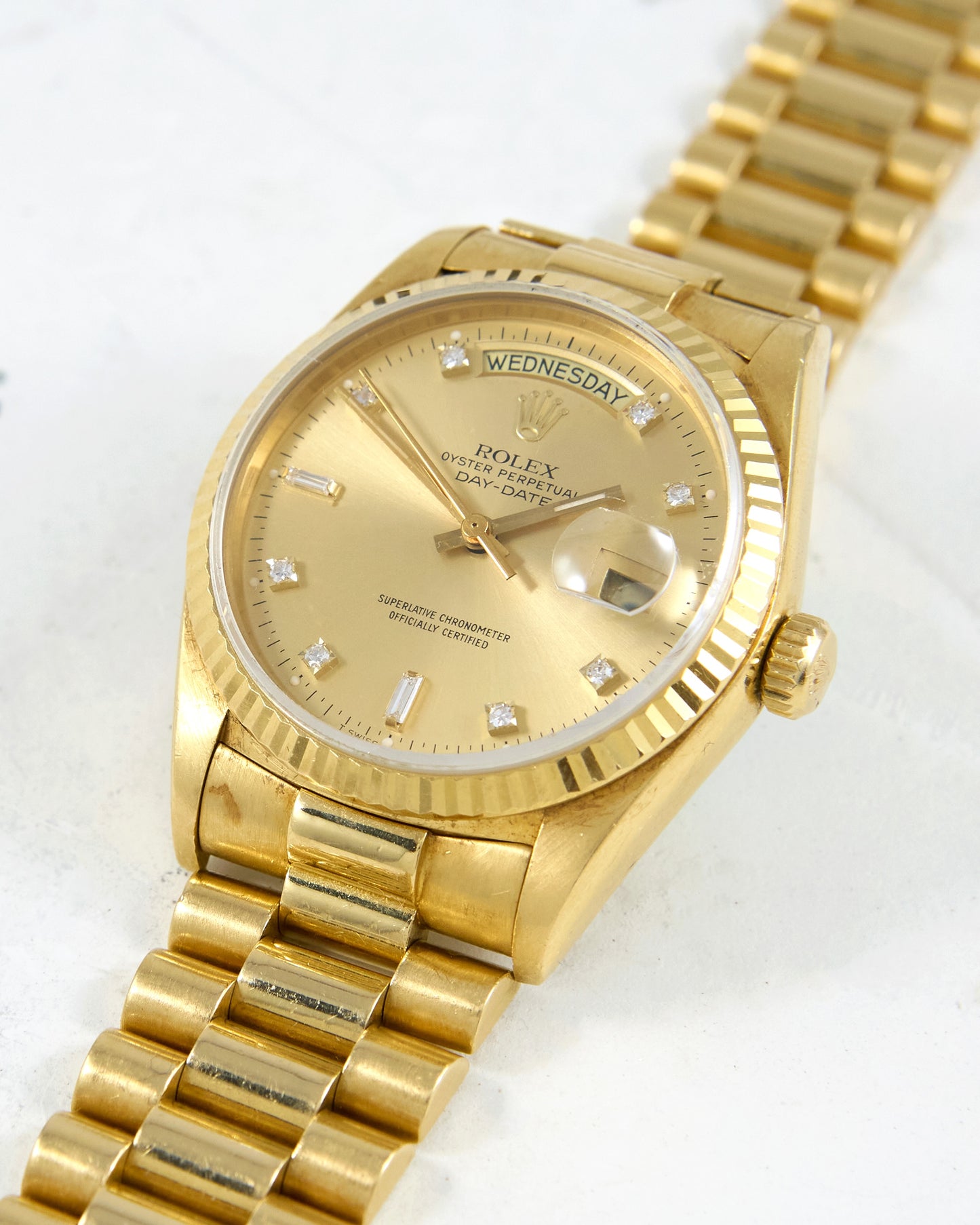 Rolex Day-Date 18038 Champagne Diamond Index Dial on Presidential Bracelet
