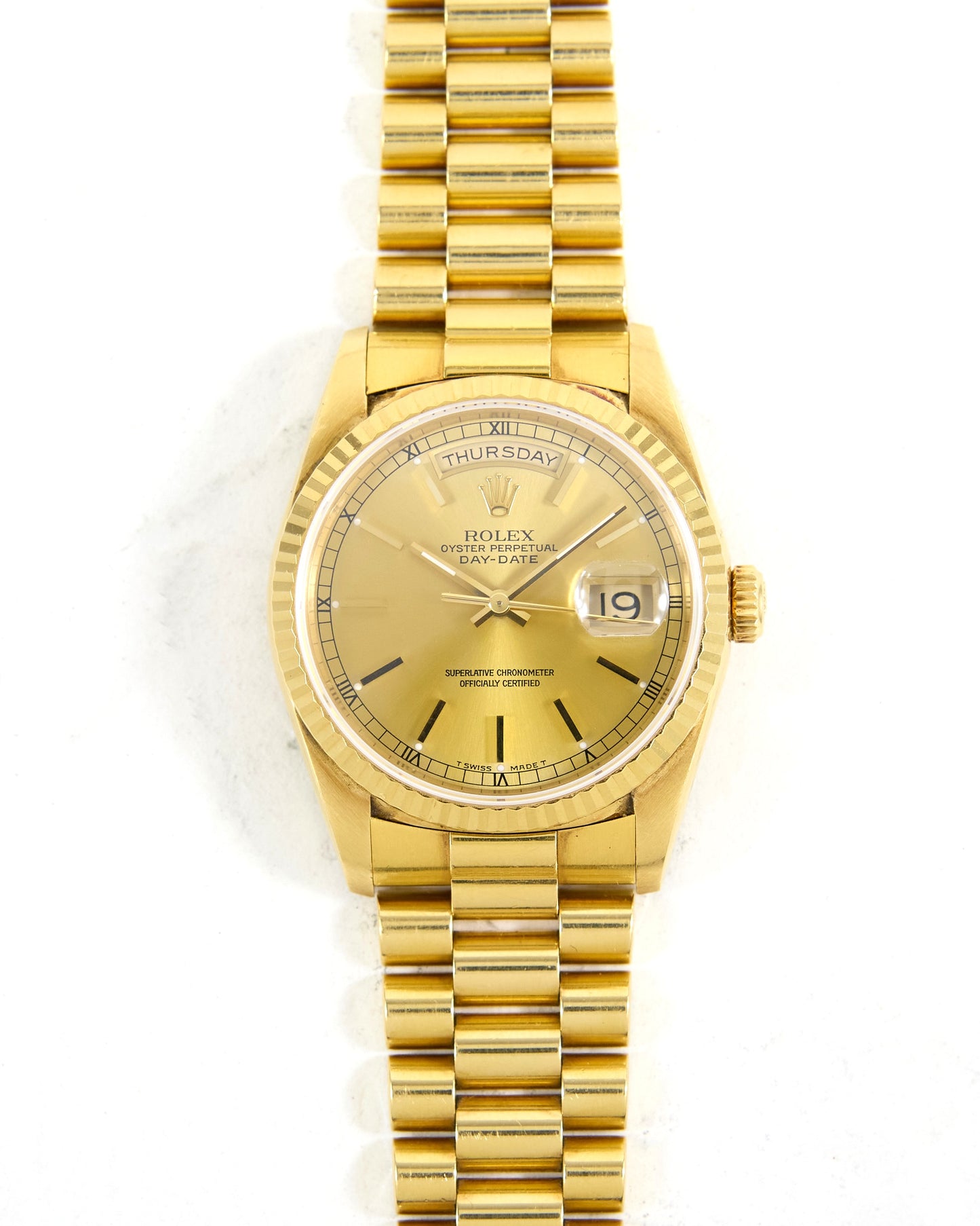 Rolex Day-Date 18238 Champagne Dial in Yellow Gold Case on  President Bracelet with Serial Tag