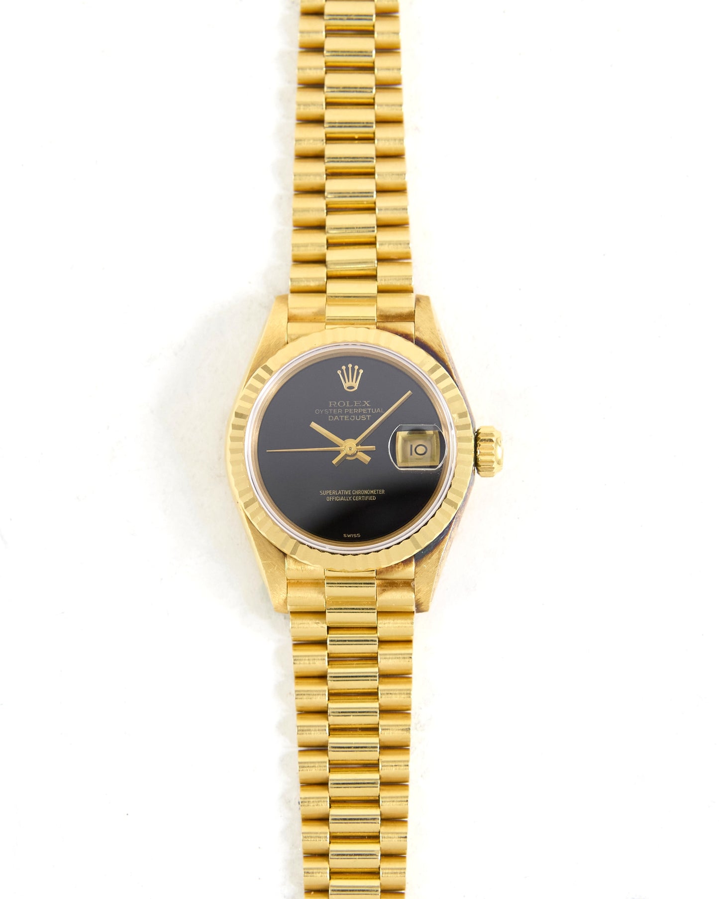 Rolex Ladies Datejust 69178 with Onyx Dial in Yellow Gold Case on President Bracelet