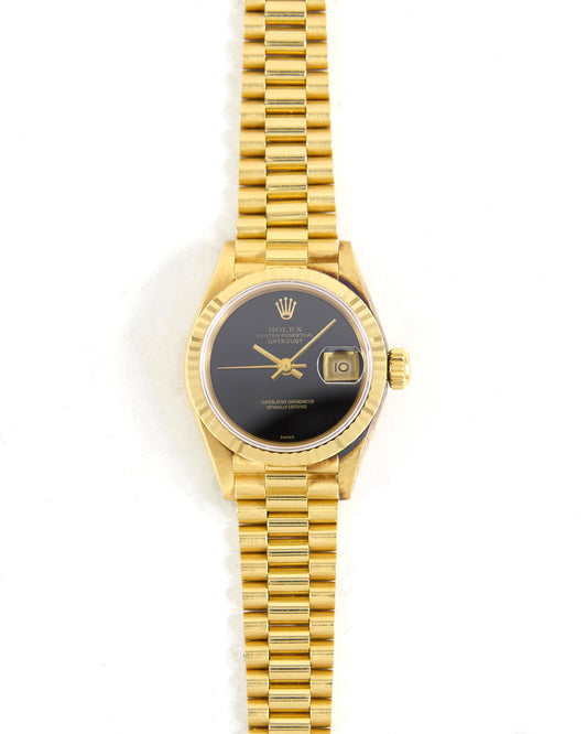 Rolex Ladies Datejust 69178 with Onyx Dial in Yellow Gold Case on President Bracelet