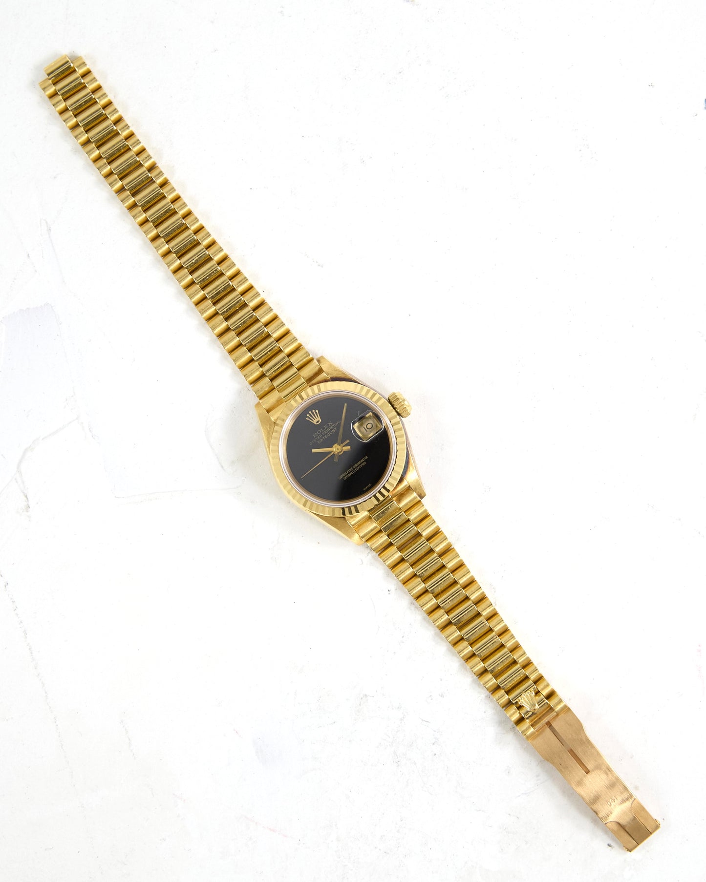 Rolex Ladies Datejust 69178 with Onyx Dial in Yellow Gold Case on President Bracelet