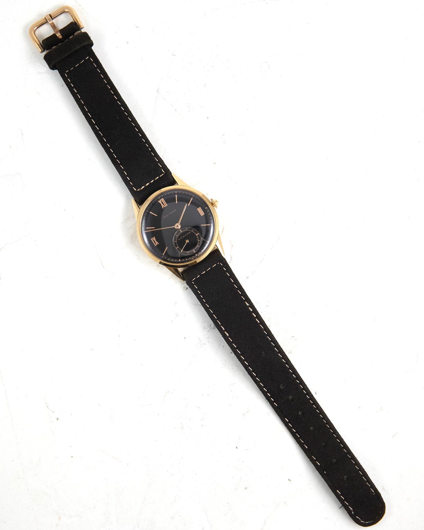Movado Time Only in Pink Gold with Ahrens Signed Dial on Strap and Buckle