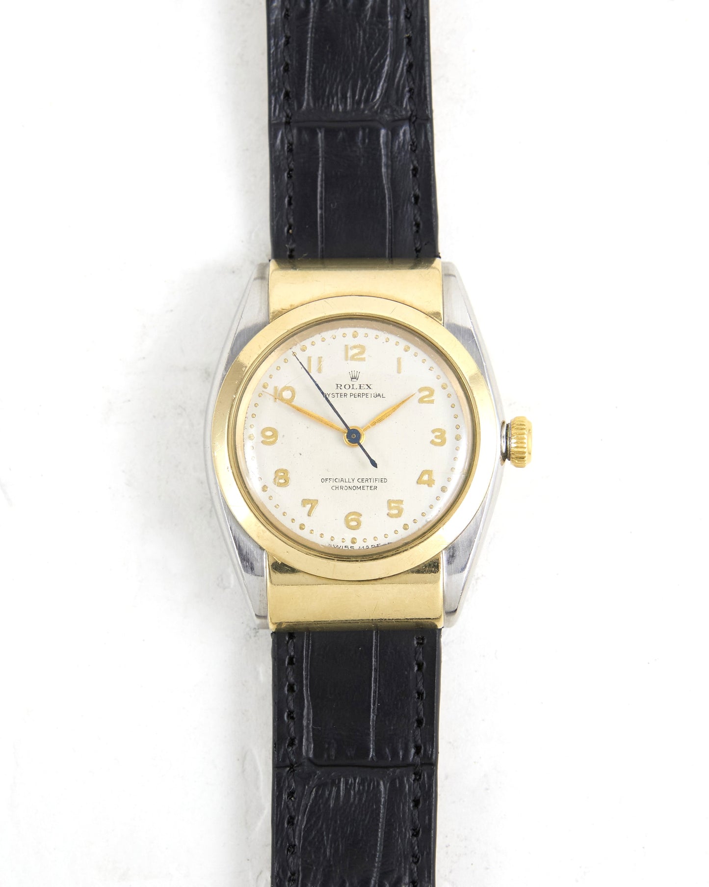Rolex Hooded Bubbleback 3065 in Steel & Gold on Leather Strap and Buckle