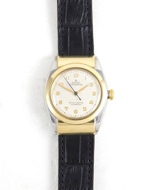 Rolex Hooded Bubbleback 3065 in Steel & Gold on Leather Strap and Buckle