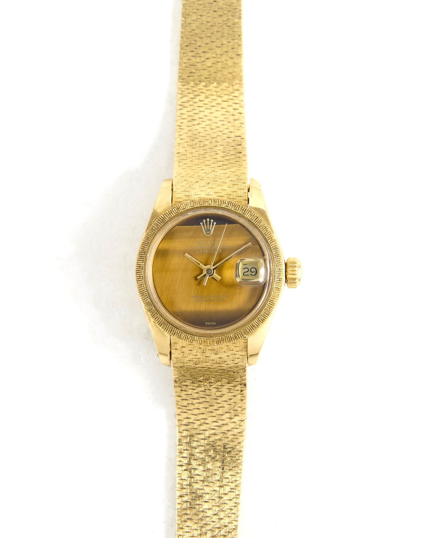 Rolex Ladies Datejust 6905 Tiger Eye Dial on Milanese Bracelet and Bezel