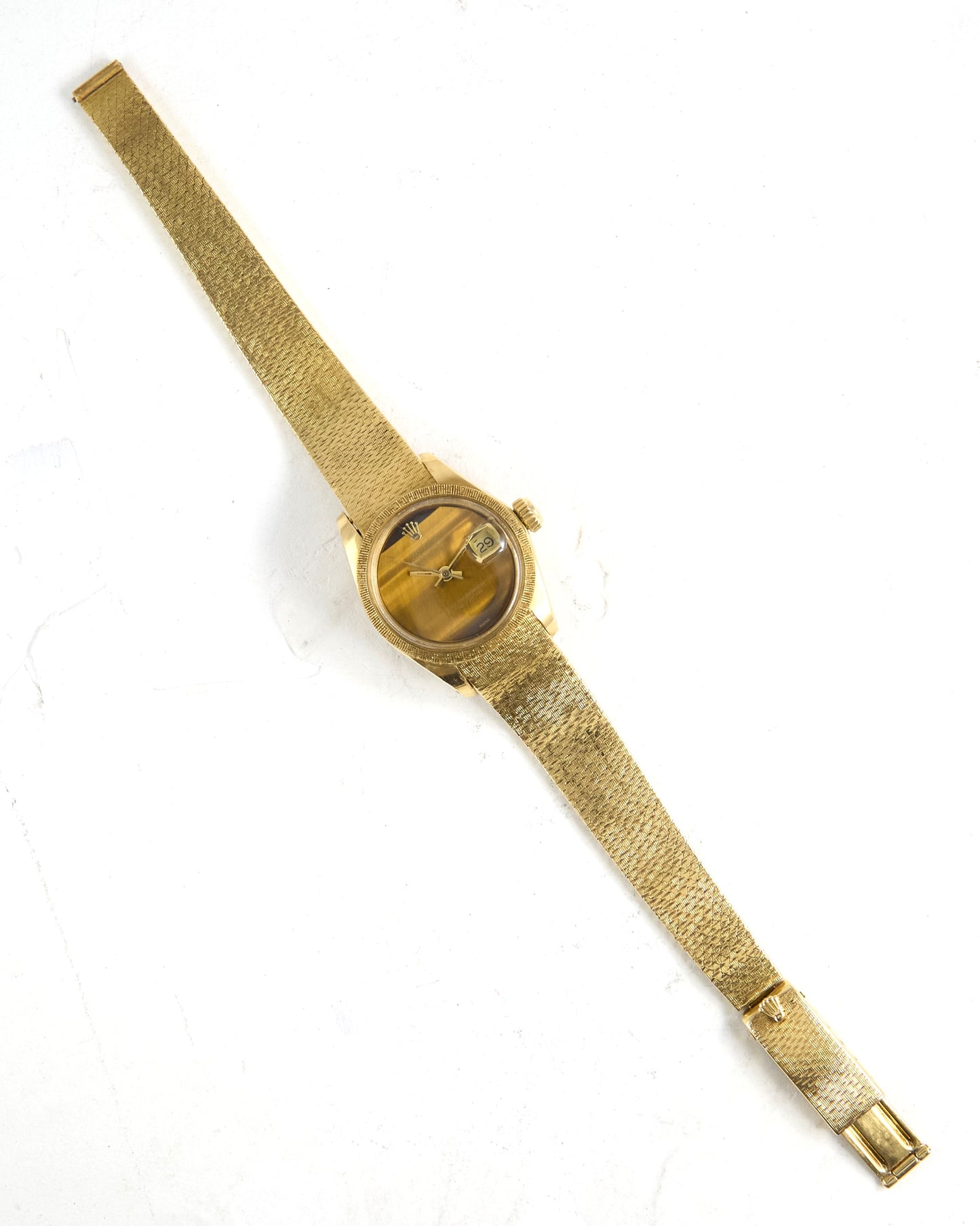 Rolex Ladies Datejust 6905 Tiger Eye Dial on Milanese Bracelet and Bezel