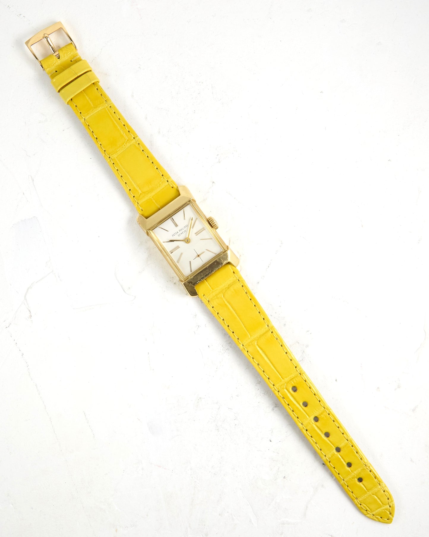 Patek Philippe Rectangular 2553 in Gold with Very Special Yellow Leather Strap Strap and Patek Philippe Buckle