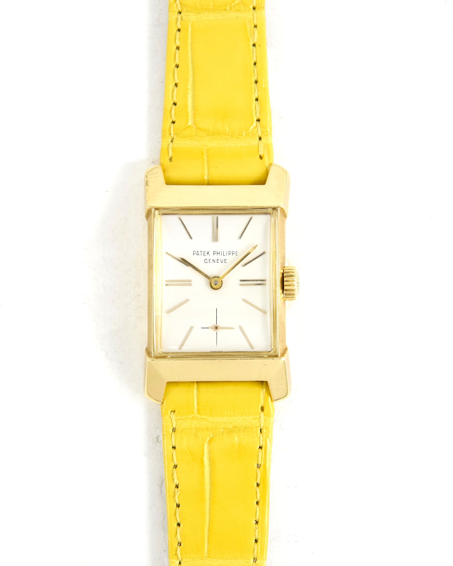 Patek Philippe Rectangular 2553 in Gold with Very Special Yellow Leather Strap Strap and Patek Philippe Buckle