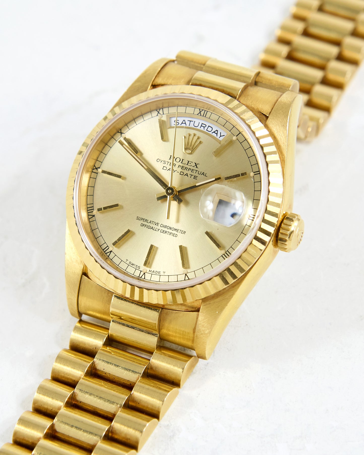 Rolex Day-Date 18238 Faded Champagne Dial in Yellow Gold Case on President Bracelet