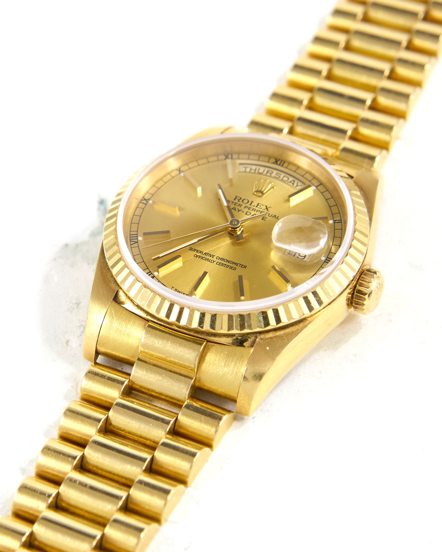 Rolex Day-Date 18238 Champagne Dial in Yellow Gold Case on  President Bracelet with Serial Tag