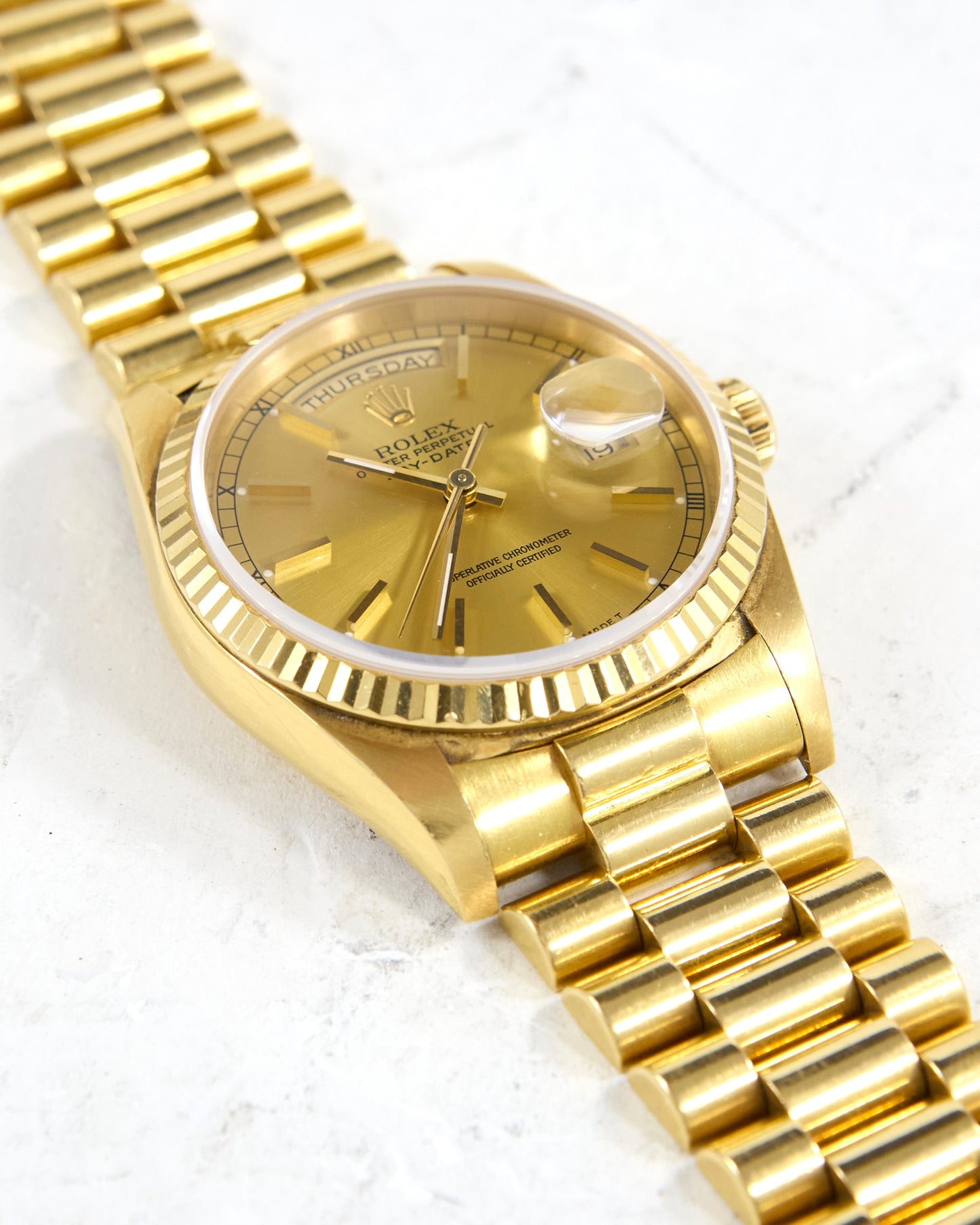 Rolex Day-Date 18238 Champagne Dial in Yellow Gold Case on  President Bracelet with Serial Tag